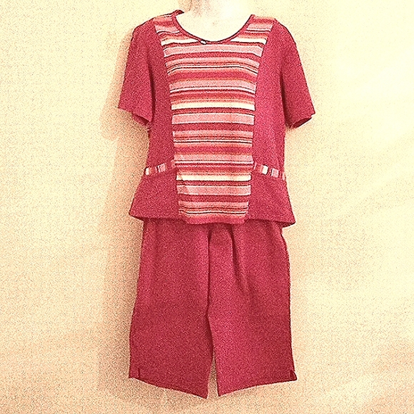 🎁 FREE GIFT INCLUDED 🎁NWOT Cotton Set Pants+Striped Blouse Tee Shirt w/Pockets - Picture 13 of 15